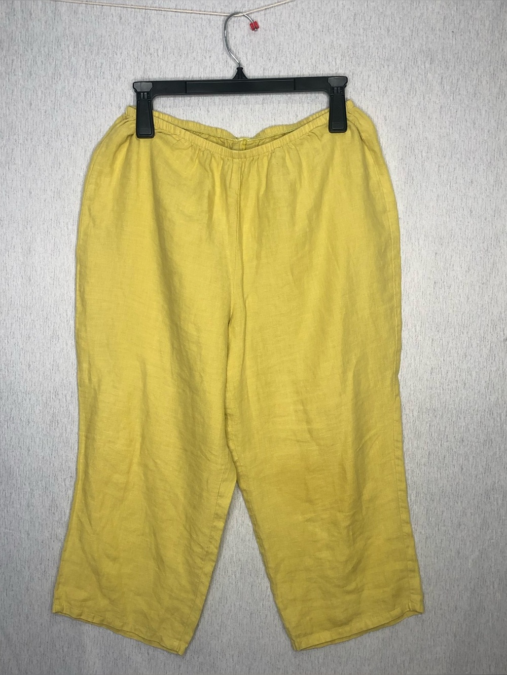 Sparrow Yellow 100% Linen Relaxed Pants Wide Leg Cropped Elastic Waist Sz 4 19”